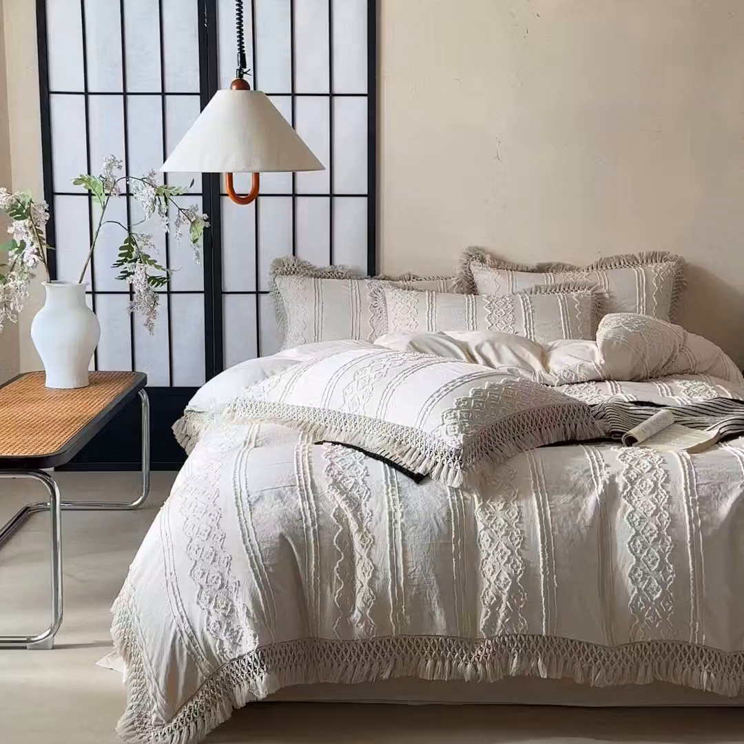 91家纺网 家纺一手货源 找家纺 （总）缘生活 2025新款立体剪花流苏四件套 四季通用-新增花型