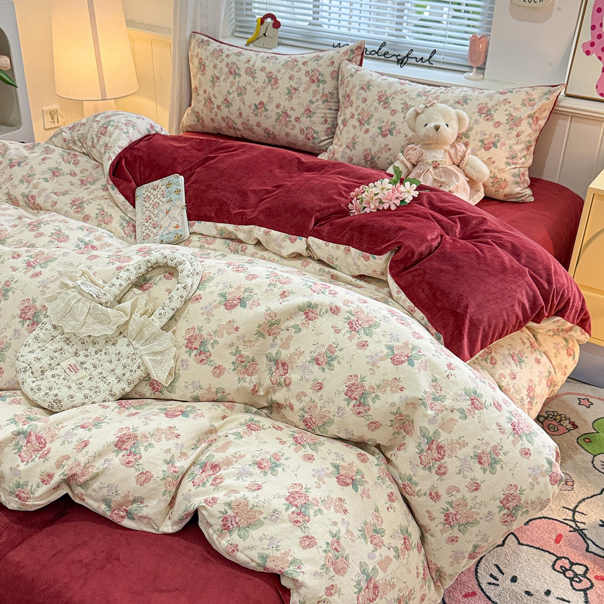 黛馨 2025秋冬新款棉加绒全棉双层纱宝宝绒工艺款花边四件套-基础款 拜里朵-基础款