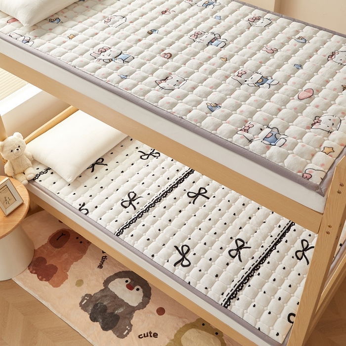 91家纺网 家纺一手货源 找家纺 元昊床垫 2025新款牛奶绒学生宿舍夹棉床垫直角防滑床垫 蝴蝶结