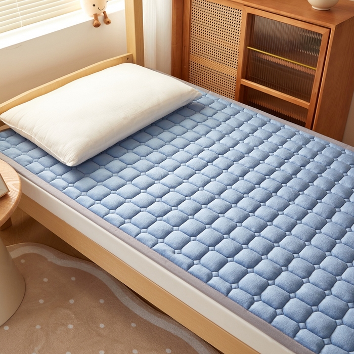 91家纺网 家纺一手货源 找家纺 元昊床垫 2025新款牛奶绒学生宿舍夹棉床垫直角防滑床垫 大自然-蓝