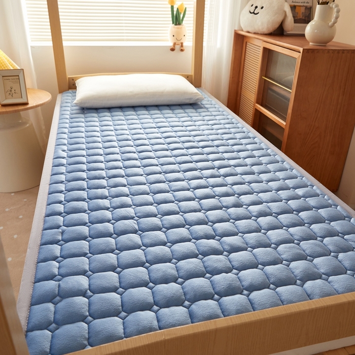 91家纺网 家纺一手货源 找家纺 元昊床垫 2025新款牛奶绒学生宿舍夹棉床垫直角防滑床垫 大自然-蓝