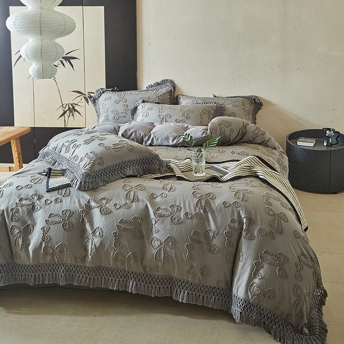 缘生活 2025新款立体剪花流苏四件套 四季通用-新增花型 剪花巴洛克 流苏+烟灰