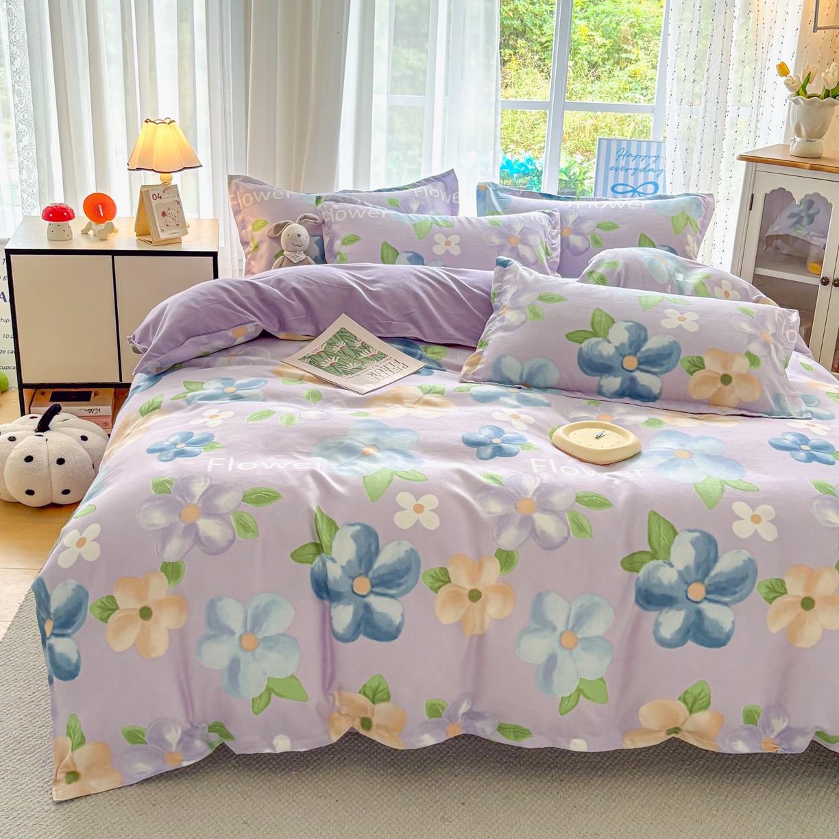 91家纺网 家纺一手货源 找家纺 正莱欣 2025新品加厚生态棉磨毛四件套高克重植物羊绒床单款床笠款四件套大量现货（学生三件套）巴黎花染