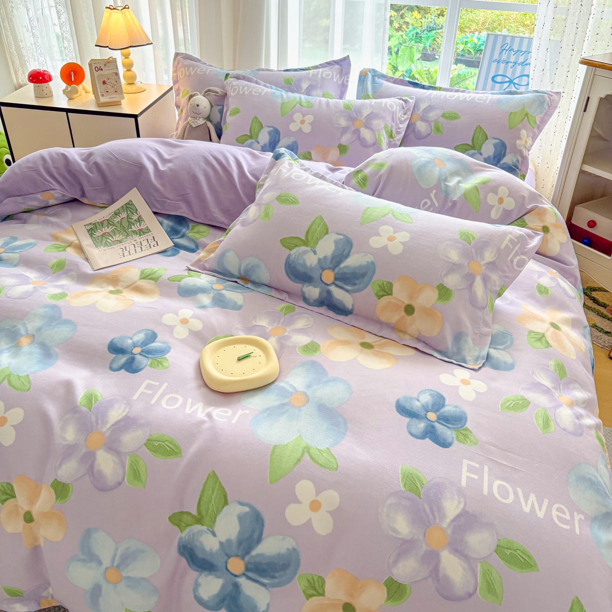 91家纺网 家纺一手货源 找家纺 正莱欣 2025新品加厚生态棉磨毛四件套高克重植物羊绒床单款床笠款四件套大量现货（学生三件套）巴黎花染