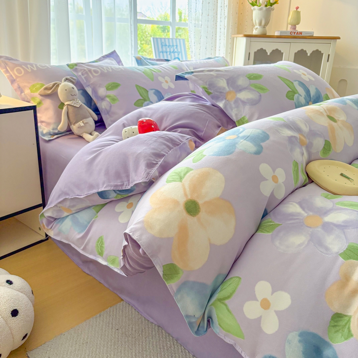 正莱欣 2025新品加厚生态棉磨毛四件套高克重植物羊绒床单款床笠款四件套大量现货（学生三件套）巴黎花染 