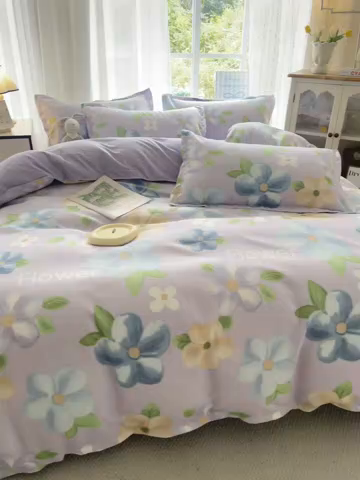 91家纺网 家纺一手货源 找家纺 正莱欣 2025新品加厚生态棉磨毛四件套高克重植物羊绒床单款床笠款四件套大量现货（学生三件套）巴黎花染