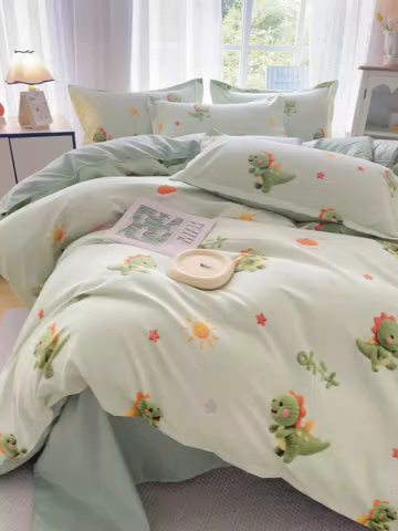 91家纺网 家纺一手货源 找家纺 正莱欣 2025新品加厚生态棉磨毛四件套高克重植物羊绒床单款床笠款四件套大量现货（学生三件套）小萌龙