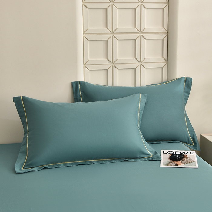 91家纺网 家纺一手货源 找家纺 宇彬家纺 2026新款A类13374全棉纯棉母婴级纯色四件套贡缎新疆长绒轻奢缩水足可定做 一字绣-摩卡绿