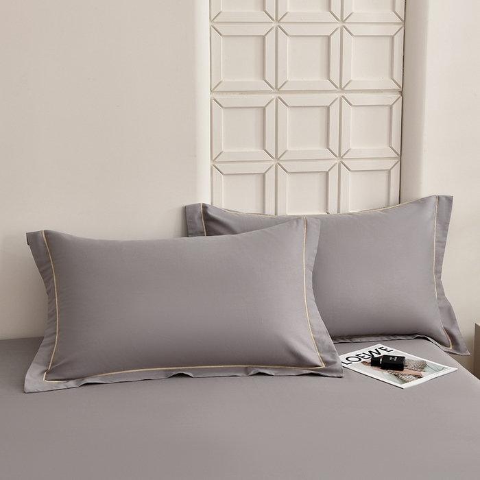 91家纺网 家纺一手货源 找家纺 宇彬家纺 2026新款A类13374全棉纯棉母婴级纯色四件套贡缎新疆长绒轻奢缩水足可定做 一字绣-绅士灰