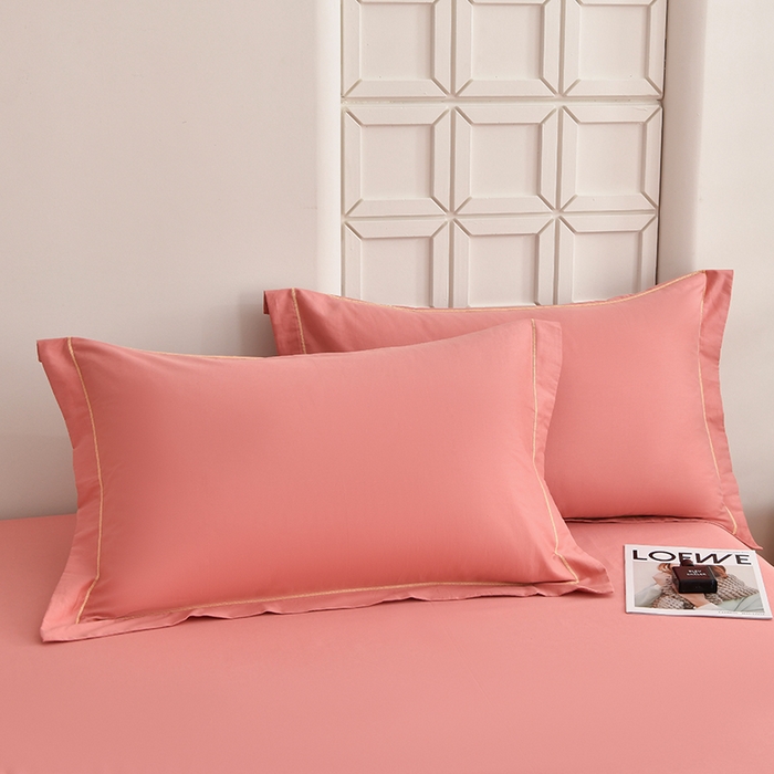 91家纺网 家纺一手货源 找家纺 宇彬家纺 2026新款A类13374全棉纯棉母婴级纯色四件套贡缎新疆长绒轻奢缩水足可定做 一字绣-奶油粉