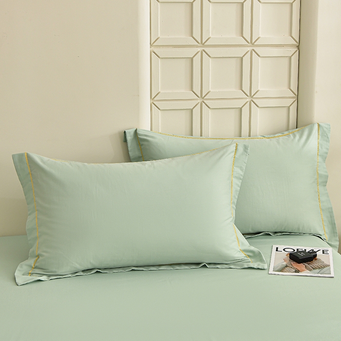 91家纺网 家纺一手货源 找家纺 宇彬家纺 2026新款A类13374全棉纯棉母婴级纯色四件套贡缎新疆长绒轻奢缩水足可定做 一字绣-炫彩绿