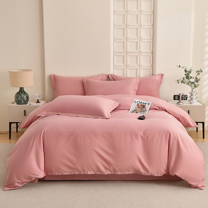 91家纺网 家纺一手货源 找家纺 宇彬家纺 2026新款A类13374全棉纯棉母婴级纯色四件套贡缎新疆长绒轻奢缩水足可定做 一字绣-紫豆沙