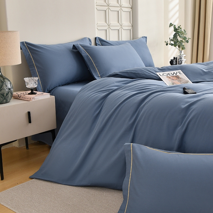 91家纺网 家纺一手货源 找家纺 （总）宇彬家纺 2026新款A类13374全棉纯棉母婴级纯色四件套贡缎新疆长绒轻奢缩水足可定做