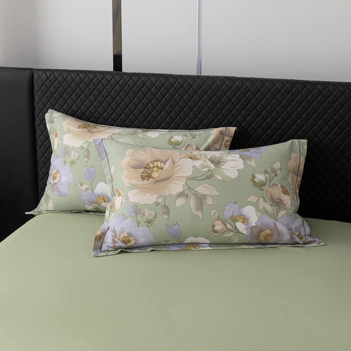 91家纺网 家纺一手货源 找家纺 晶缦家纺 2025新款纯棉全棉磨毛单枕套单品枕套枕套单件 花灿烂绿