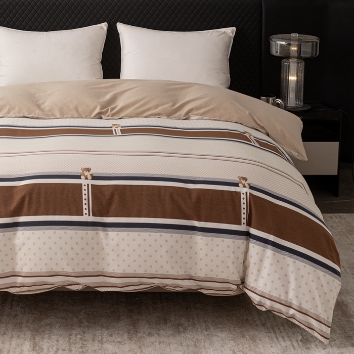 91家纺网 家纺一手货源 找家纺 晶缦家纺 2025新款纯棉全棉磨毛单被套单品被套被套单件 熊可爱咖