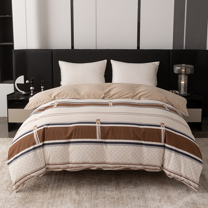 91家纺网 家纺一手货源 找家纺 晶缦家纺 2025新款纯棉全棉磨毛单被套单品被套被套单件 熊可爱咖