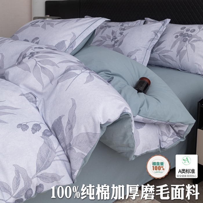 晶缦家纺 2025新款加厚纯棉全棉磨毛四件套 安梦灰