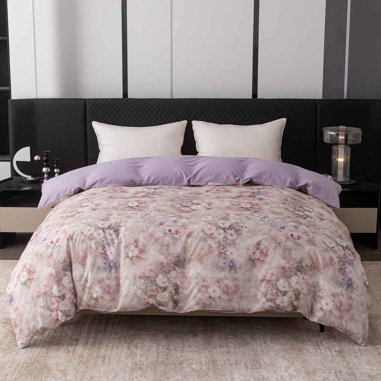 91家纺网 家纺一手货源 找家纺 晶缦家纺 2025新款加厚纯棉全棉磨毛四件套 花曲里粉