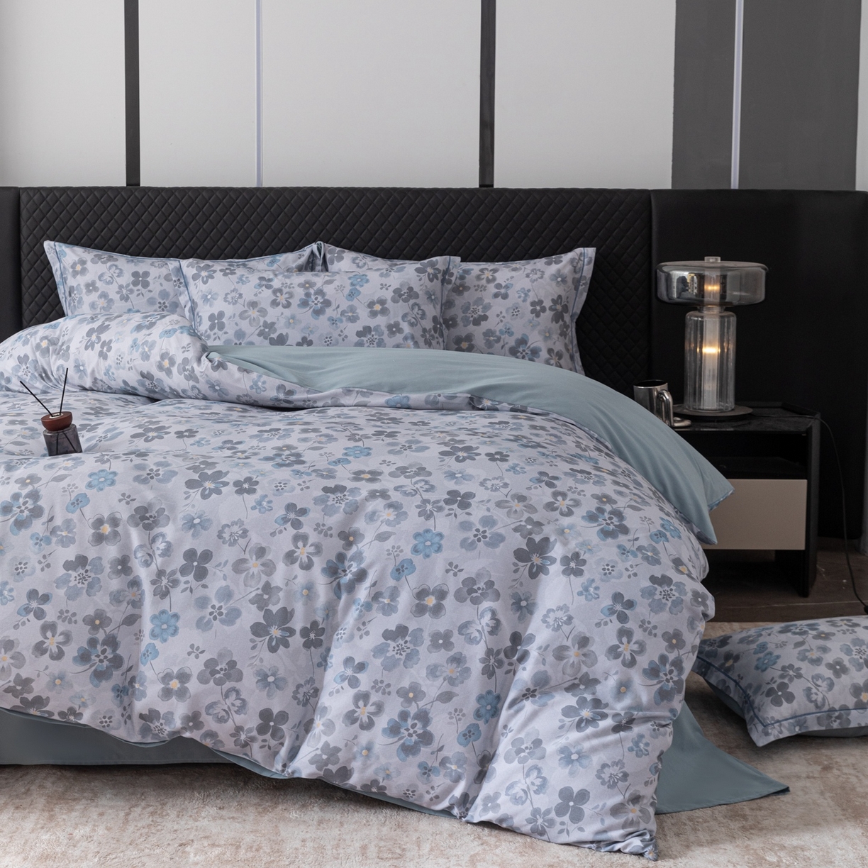 91家纺网 家纺一手货源 找家纺 晶缦家纺 2025新款加厚纯棉全棉磨毛四件套 春风恋曲灰