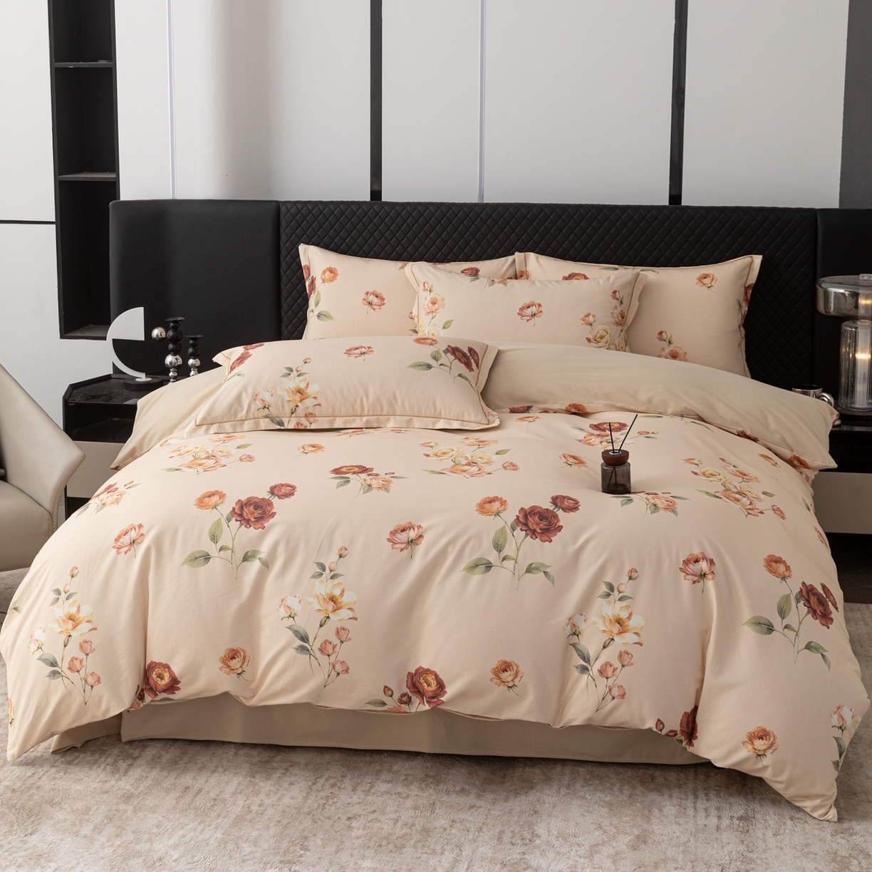 91家纺网 家纺一手货源 找家纺 晶缦家纺 2025新款加厚纯棉全棉磨毛四件套 玫瑰时光黄