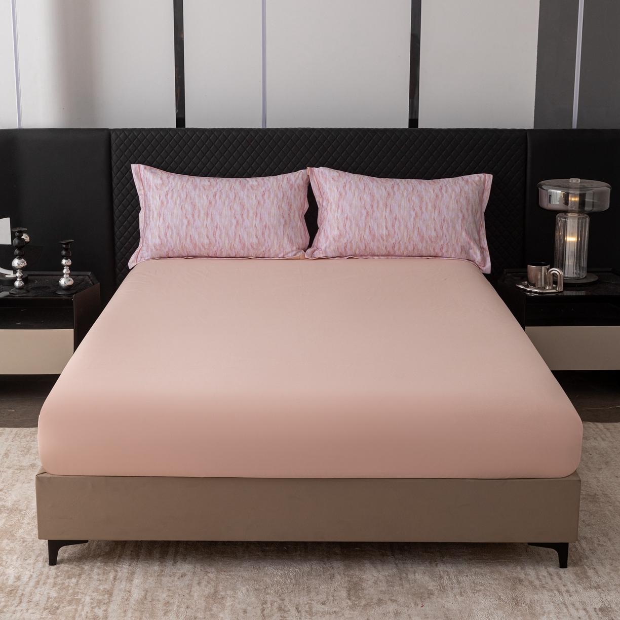 91家纺网 家纺一手货源 找家纺 晶缦家纺 2025新款加厚纯棉全棉磨毛四件套 云岫流彩粉