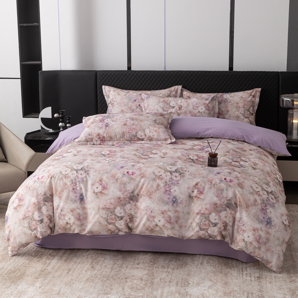 91家纺网 家纺一手货源 找家纺 晶缦家纺 2025新款加厚纯棉全棉磨毛四件套 花曲里粉