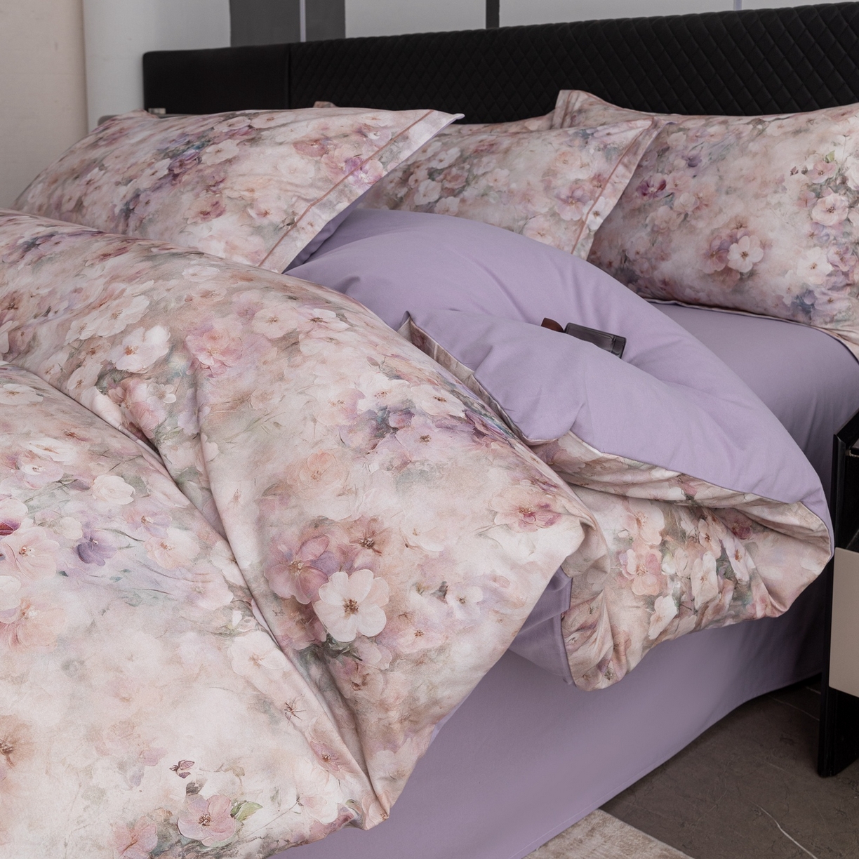 91家纺网 家纺一手货源 找家纺 晶缦家纺 2025新款加厚纯棉全棉磨毛四件套 花曲里粉