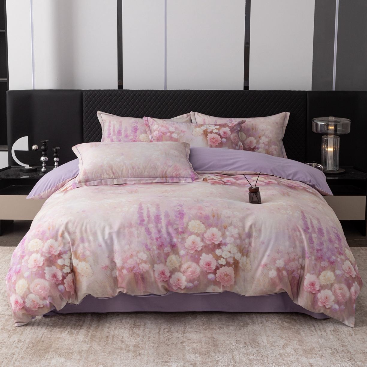 91家纺网 家纺一手货源 找家纺 晶缦家纺 2025新款加厚纯棉全棉磨毛四件套 篱笆小筑粉