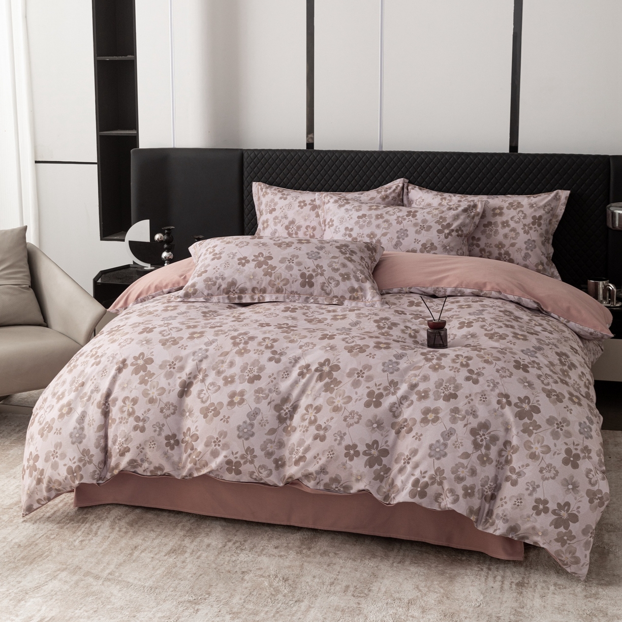 91家纺网 家纺一手货源 找家纺 晶缦家纺 2025新款加厚纯棉全棉磨毛四件套 春风恋影棕