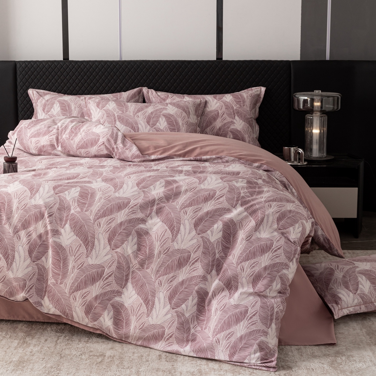 91家纺网 家纺一手货源 找家纺 晶缦家纺 2025新款加厚纯棉全棉磨毛四件套 爱恋羽叶豆沙