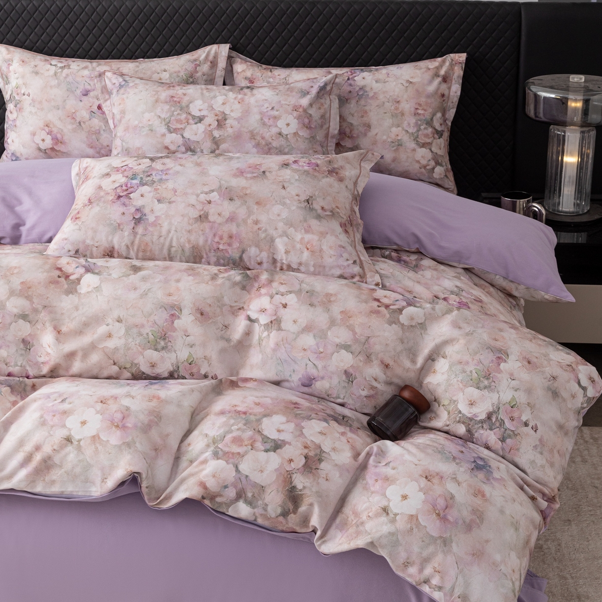 91家纺网 家纺一手货源 找家纺 晶缦家纺 2025新款加厚纯棉全棉磨毛四件套 花曲里粉