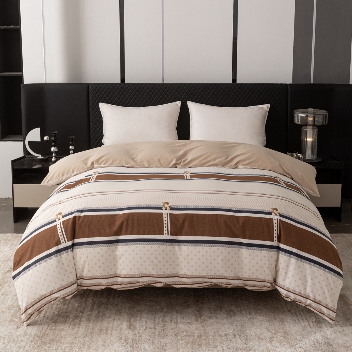 91家纺网 家纺一手货源 找家纺 晶缦家纺 2025新款加厚纯棉全棉磨毛四件套 熊可爱咖