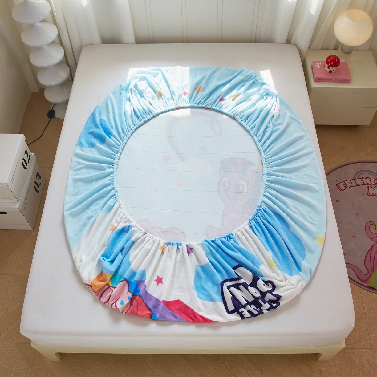 91家纺网 家纺一手货源 找家纺 蘭菲家纺 2025新款小马宝莉牛奶绒单床笠 床笠单件 嗨皮(宝莉)