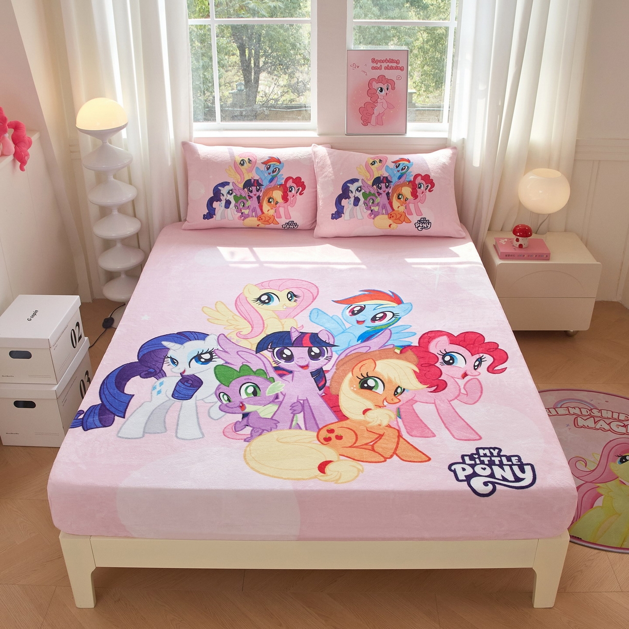 91家纺网 家纺一手货源 找家纺 蘭菲家纺 2025新款小马宝莉牛奶绒单床笠 床笠单件 大家族(宝莉)