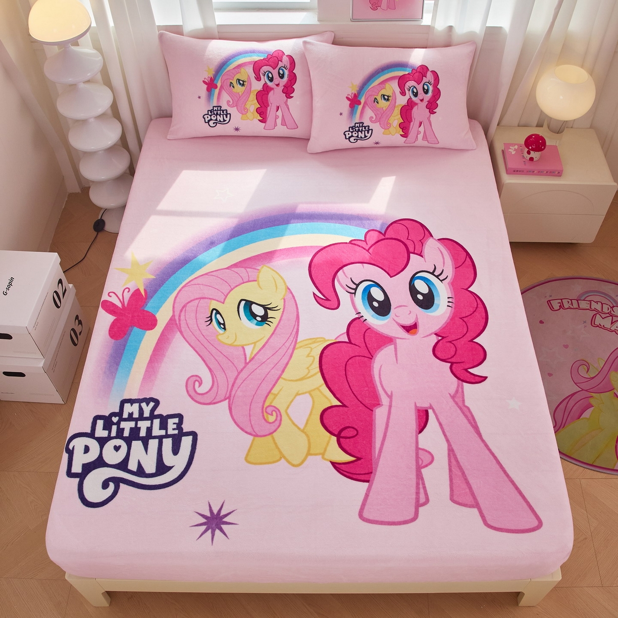 91家纺网 家纺一手货源 找家纺 蘭菲家纺 2025新款小马宝莉牛奶绒单床笠 床笠单件 伙伴(宝莉)