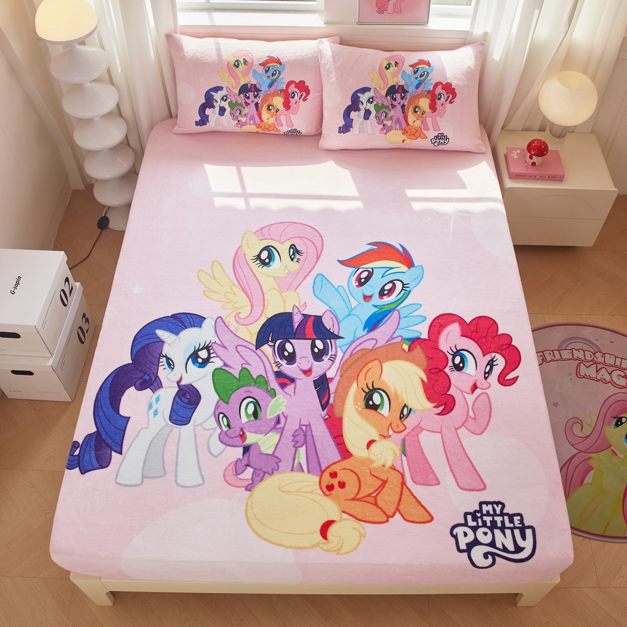 91家纺网 家纺一手货源 找家纺 蘭菲家纺 2025新款小马宝莉牛奶绒单床笠 床笠单件 大家族(宝莉)