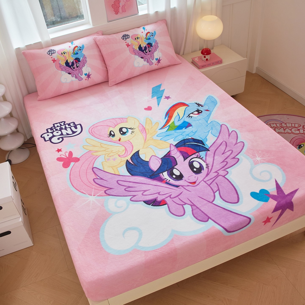 91家纺网 家纺一手货源 找家纺 蘭菲家纺 2025新款小马宝莉牛奶绒单床笠 床笠单件 飞翔(宝莉)