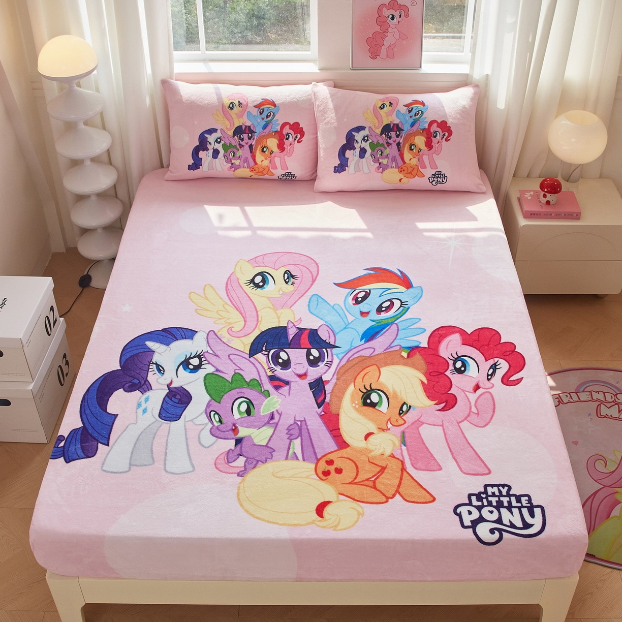 91家纺网 家纺一手货源 找家纺 蘭菲家纺 2025新款小马宝莉牛奶绒单床笠 床笠单件 大家族(宝莉)