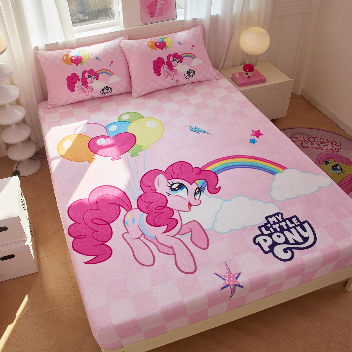 91家纺网 家纺一手货源 找家纺 蘭菲家纺 2025新款小马宝莉牛奶绒单床笠 床笠单件 摩登(宝莉)