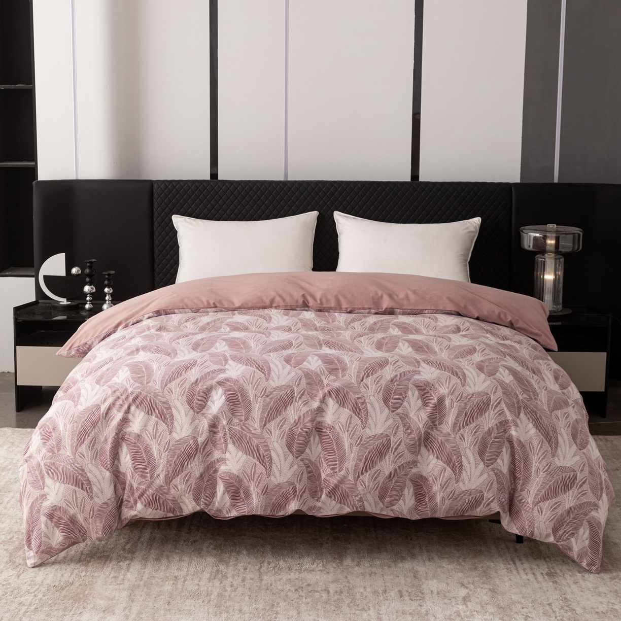 91家纺网 家纺一手货源 找家纺 晶缦家纺 2025新款加厚纯棉全棉磨毛四件套 爱恋羽叶豆沙