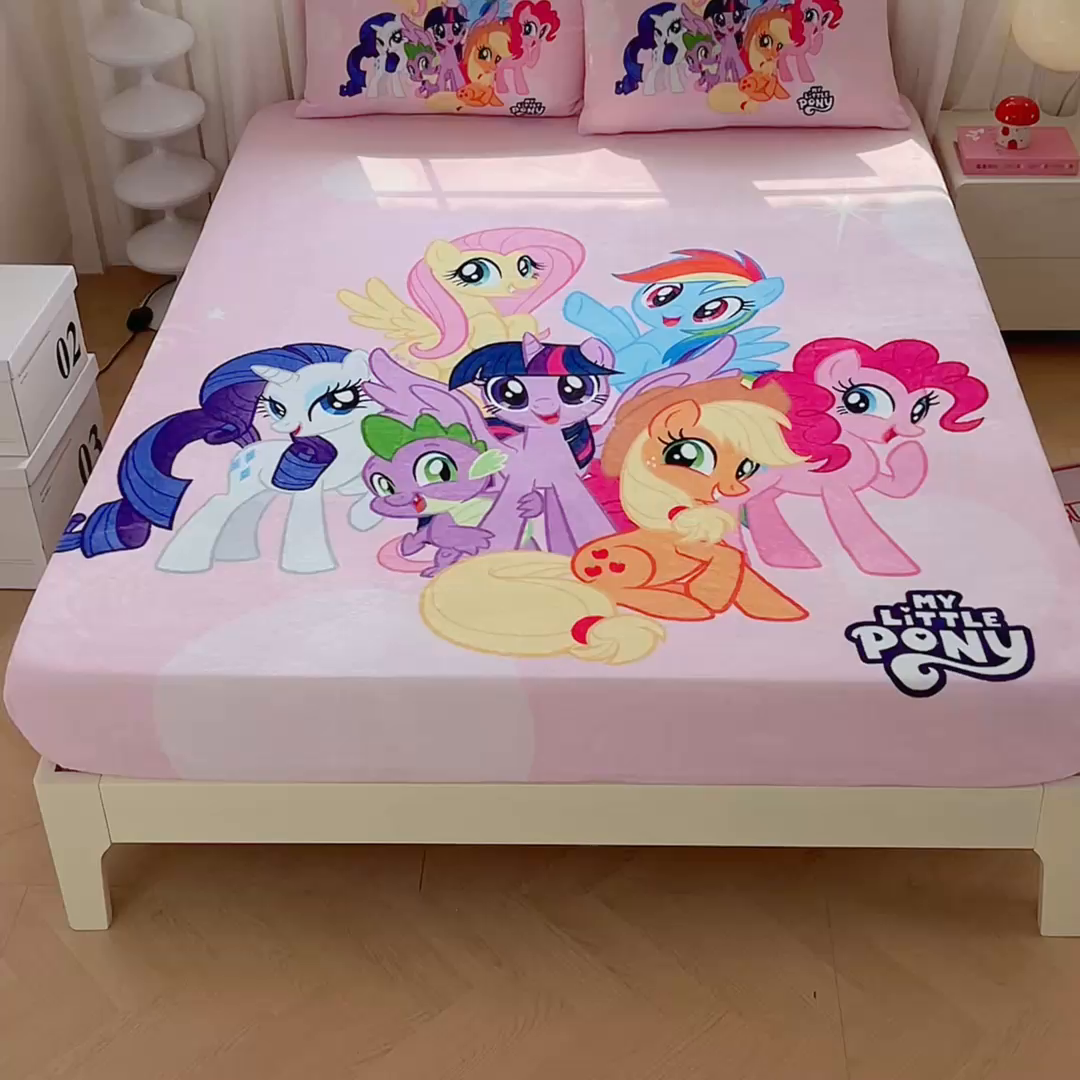 91家纺网 家纺一手货源 找家纺 蘭菲家纺 2025新款小马宝莉牛奶绒单床笠 床笠单件 大家族(宝莉)