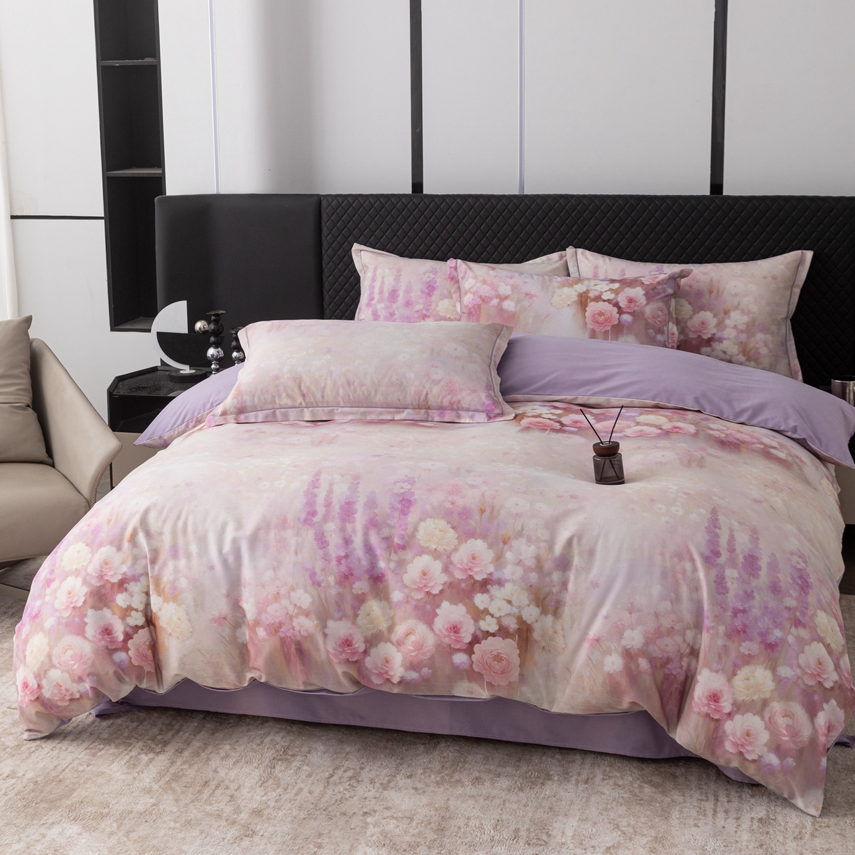 91家纺网 家纺一手货源 找家纺 晶缦家纺 2025新款加厚纯棉全棉磨毛四件套 篱笆小筑粉