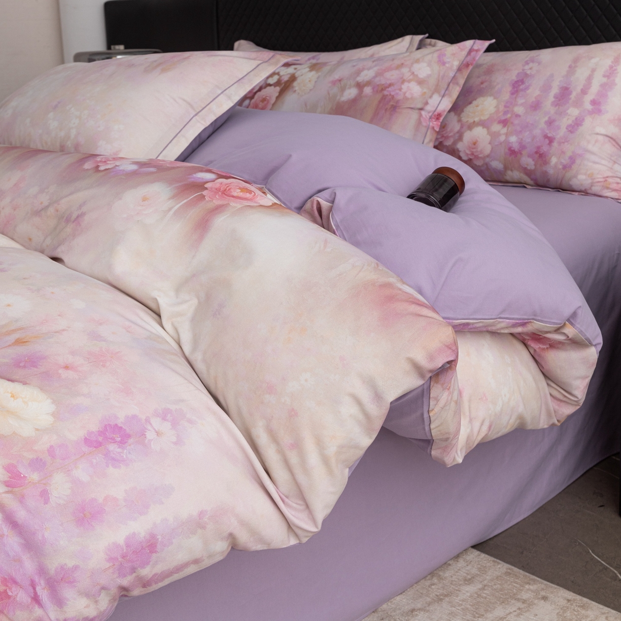 91家纺网 家纺一手货源 找家纺 晶缦家纺 2025新款加厚纯棉全棉磨毛四件套 篱笆小筑粉