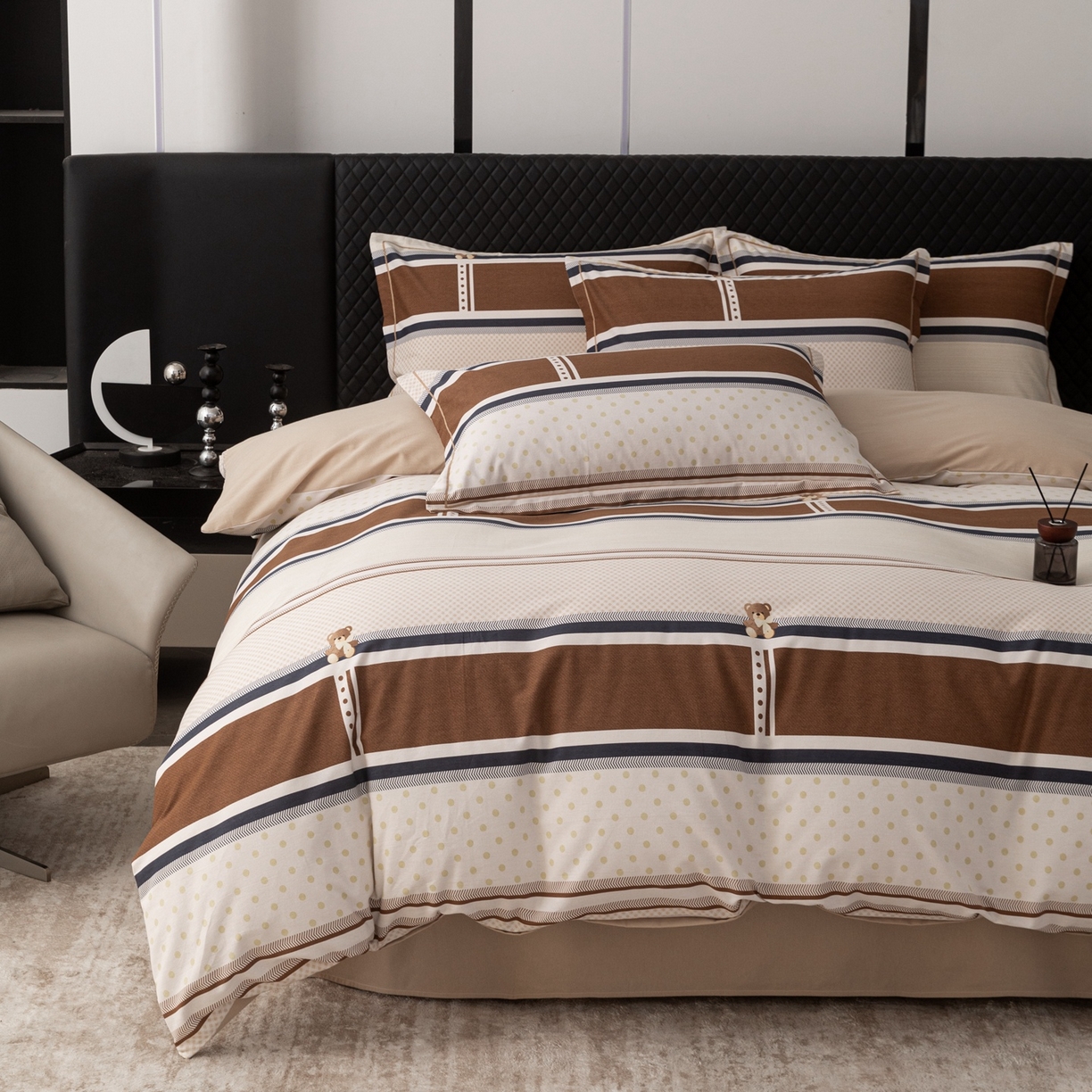 91家纺网 家纺一手货源 找家纺 晶缦家纺 2025新款加厚纯棉全棉磨毛四件套 熊可爱咖