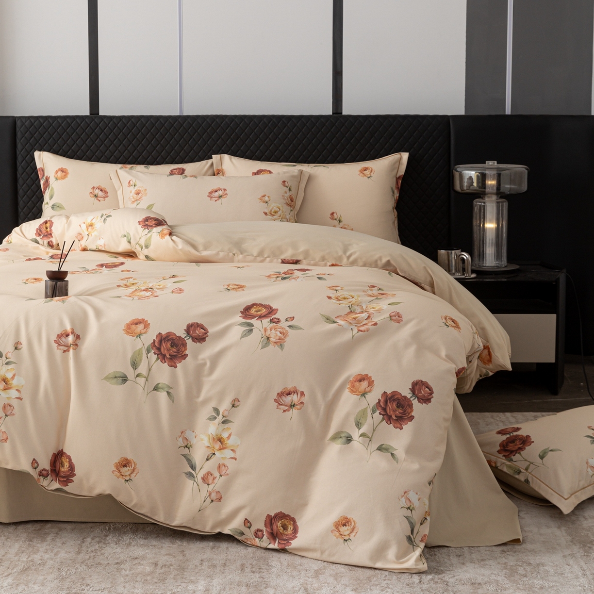 91家纺网 家纺一手货源 找家纺 晶缦家纺 2025新款加厚纯棉全棉磨毛四件套 玫瑰时光黄