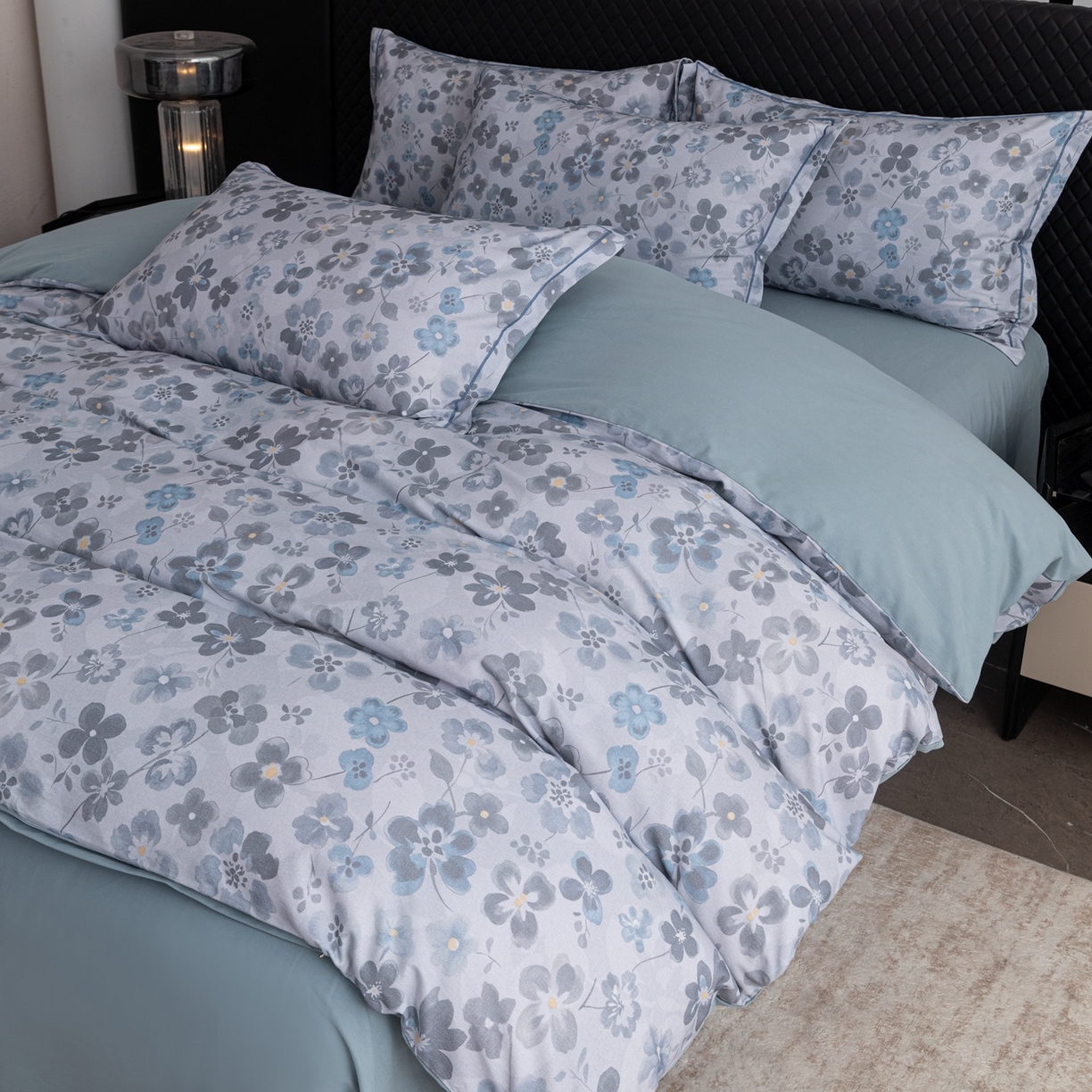 91家纺网 家纺一手货源 找家纺 晶缦家纺 2025新款加厚纯棉全棉磨毛四件套 春风恋曲灰