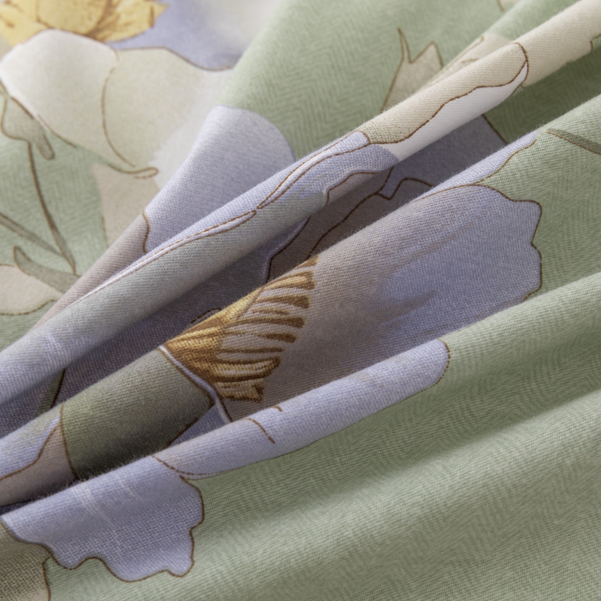 91家纺网 家纺一手货源 找家纺 晶缦家纺 2025新款加厚纯棉全棉磨毛四件套 花灿烂绿