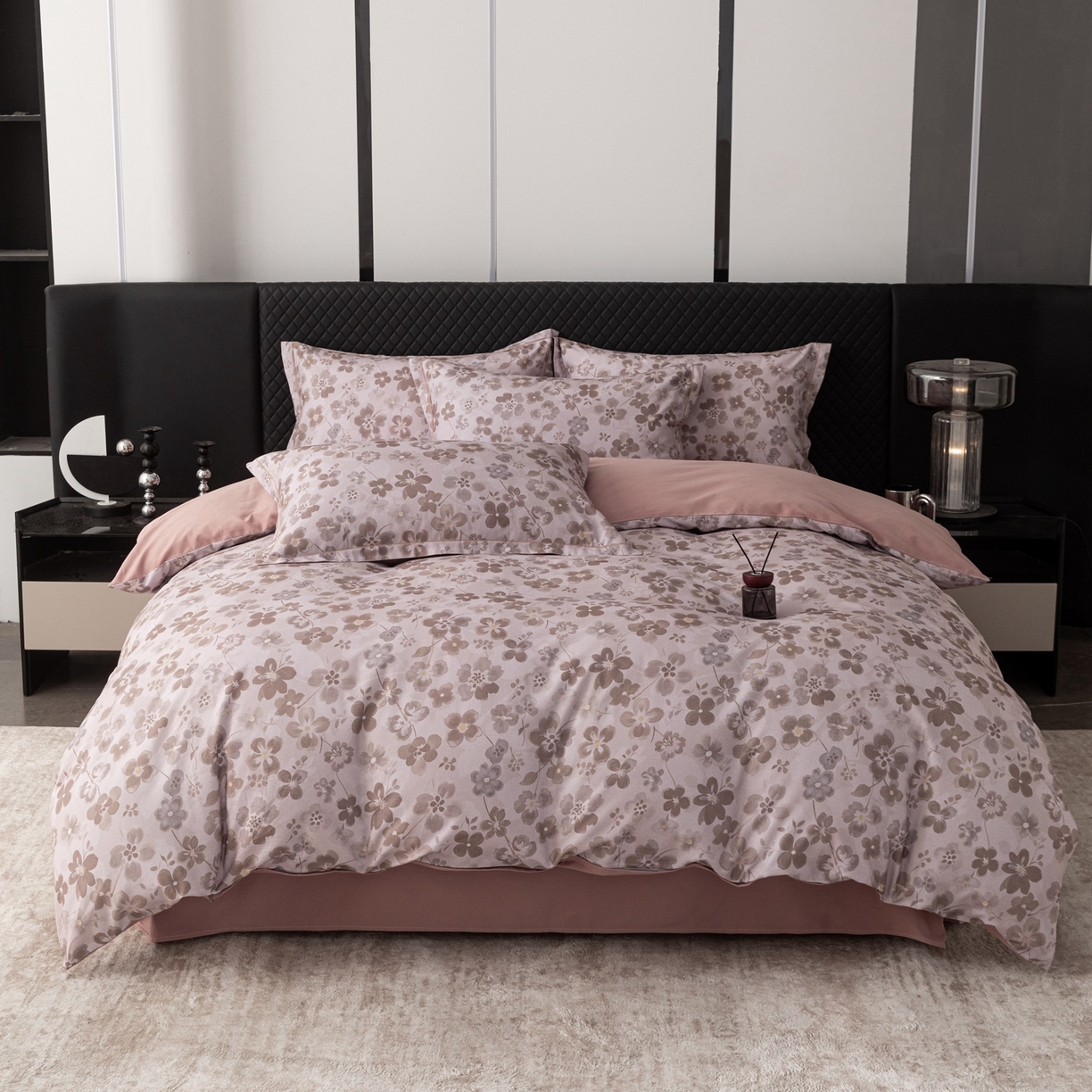 91家纺网 家纺一手货源 找家纺 晶缦家纺 2025新款加厚纯棉全棉磨毛四件套 春风恋影棕