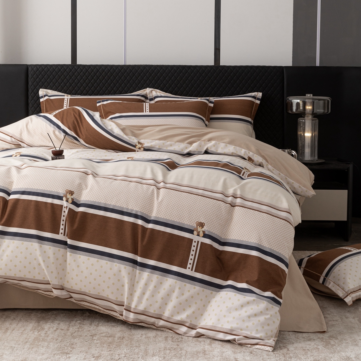 91家纺网 家纺一手货源 找家纺 晶缦家纺 2025新款加厚纯棉全棉磨毛四件套 熊可爱咖