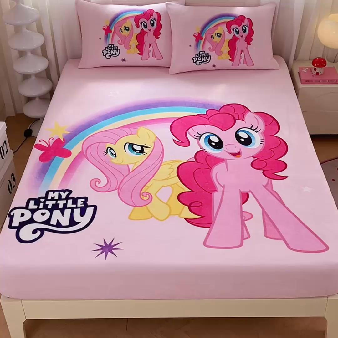 91家纺网 家纺一手货源 找家纺 蘭菲家纺 2025新款小马宝莉牛奶绒单床笠 床笠单件 伙伴(宝莉)